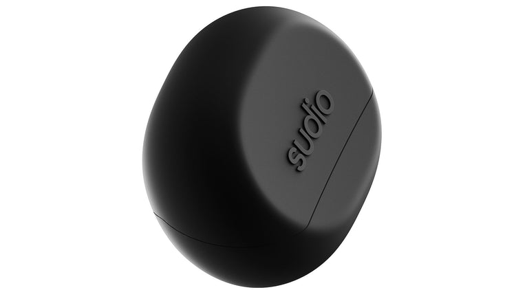 Black spherical device with 'sudio' branding on a white background