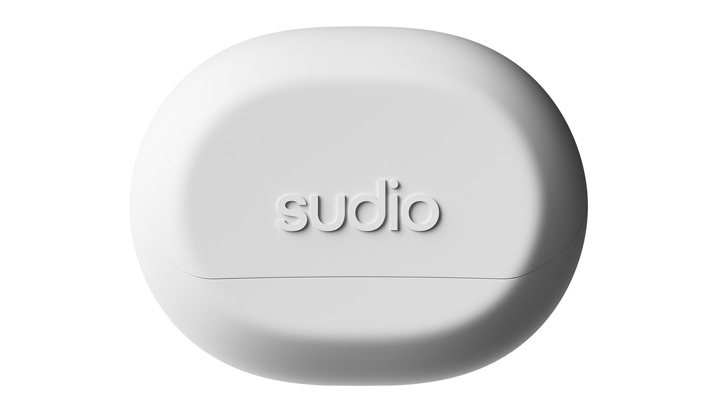 White Sudio earbud case on a white background