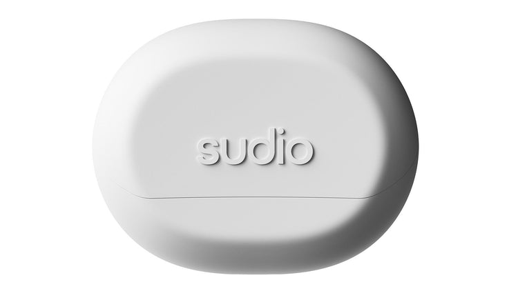 White Sudio earbud case on a white background