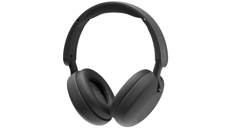 Black over-ear headphones on a white background