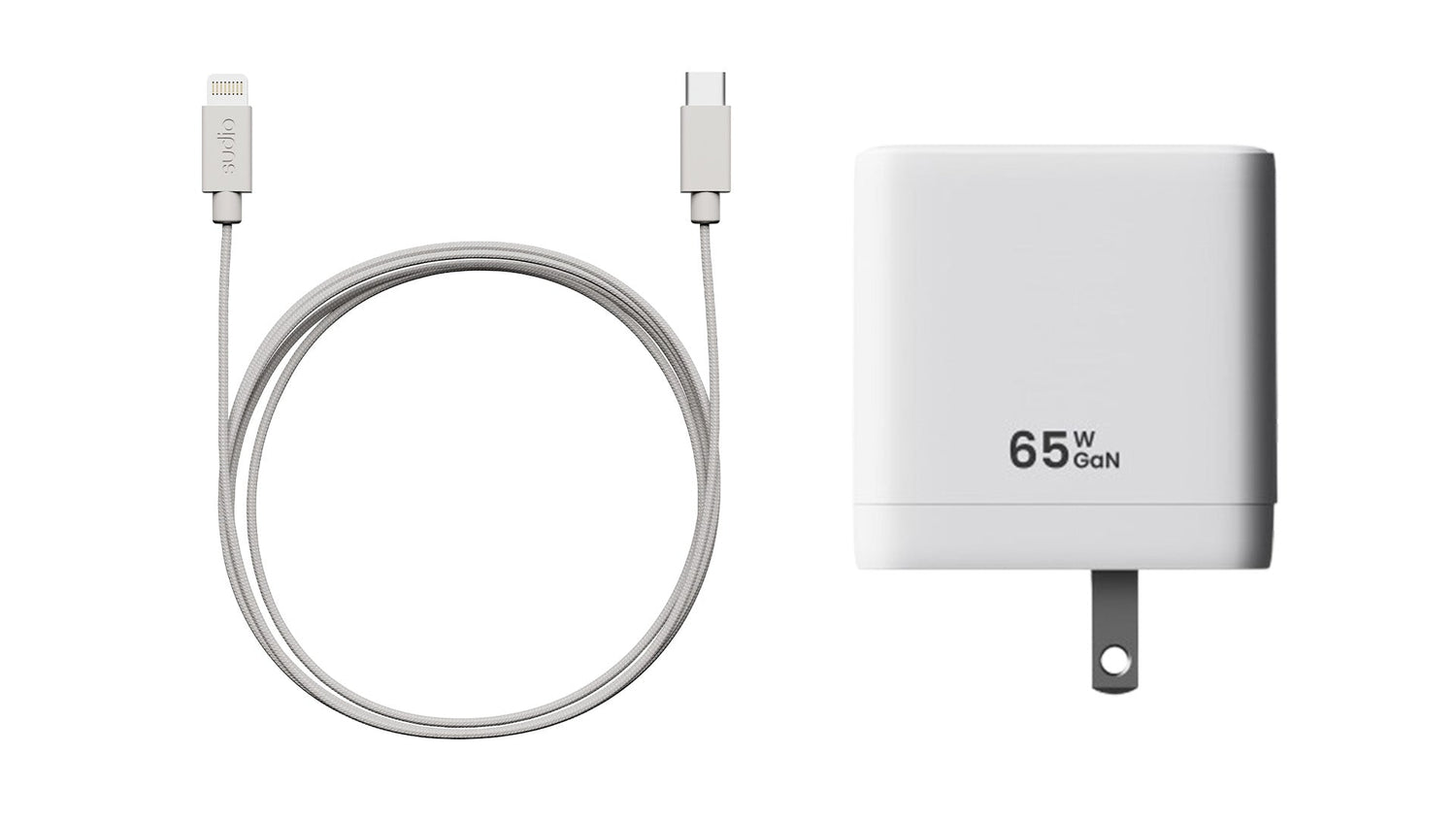 White power adapter with cable on a white background
