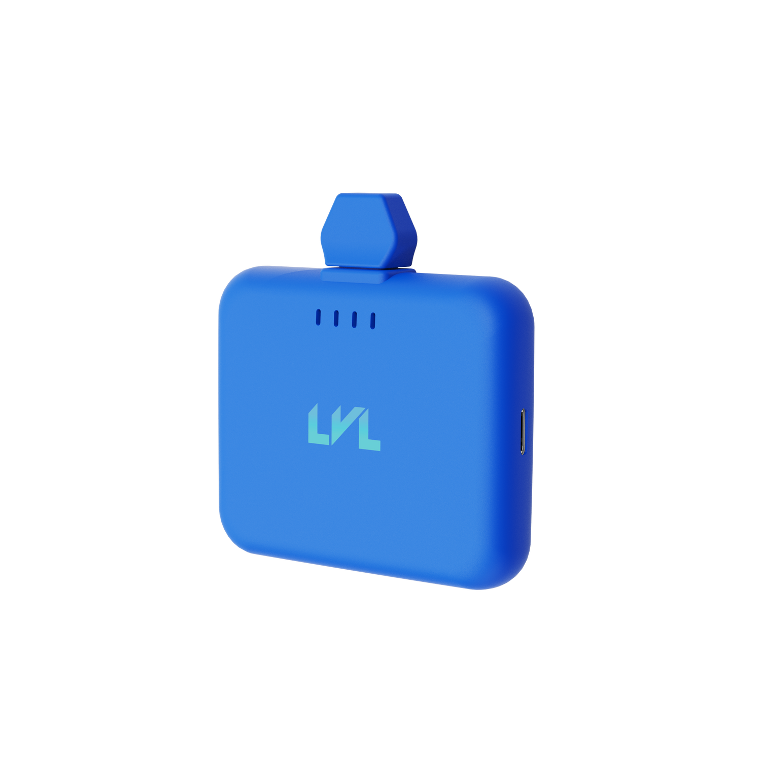 Blue rectangular device with a hexagonal top on a white background