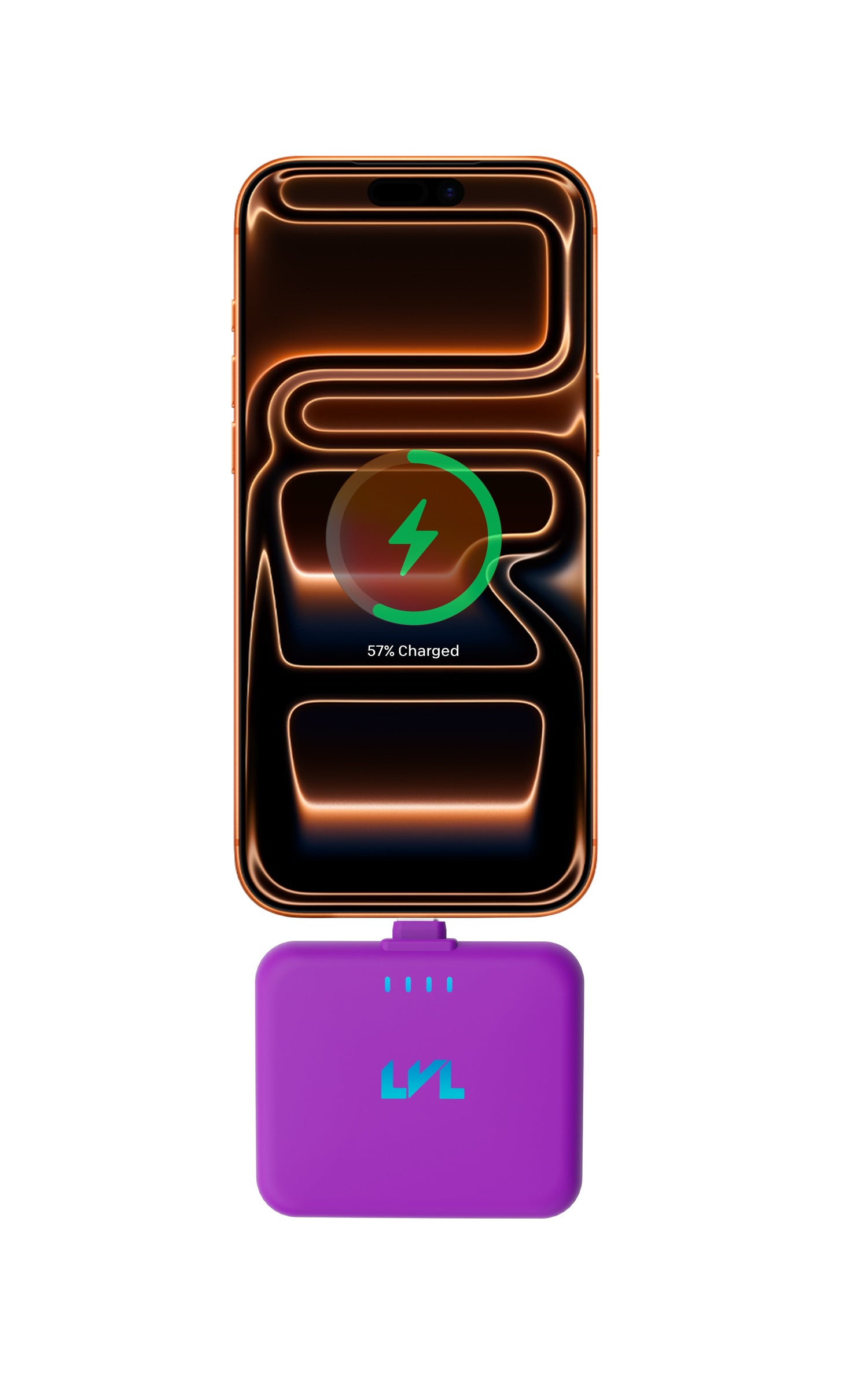 Smartphone with a charging case on a white background