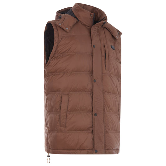 Brown winter jacket with a hood on a white background