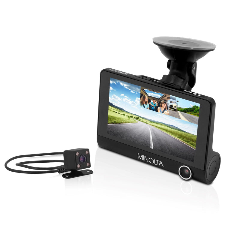 Minolta MNCD415T 3-Channel 1080P Dash Camera w/4.0" LCD & Rear Camera - Black