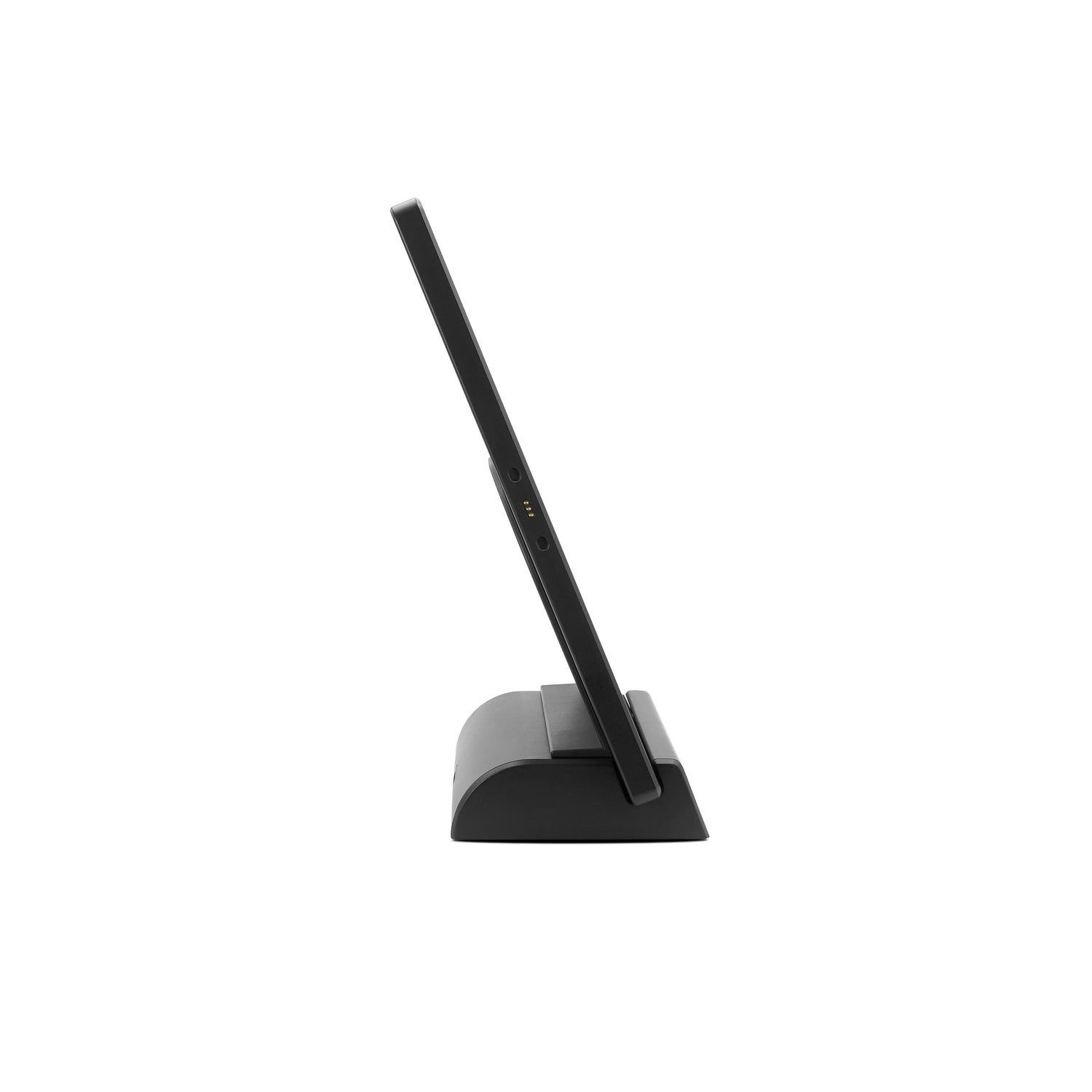Black pen holder with a pen on a white background