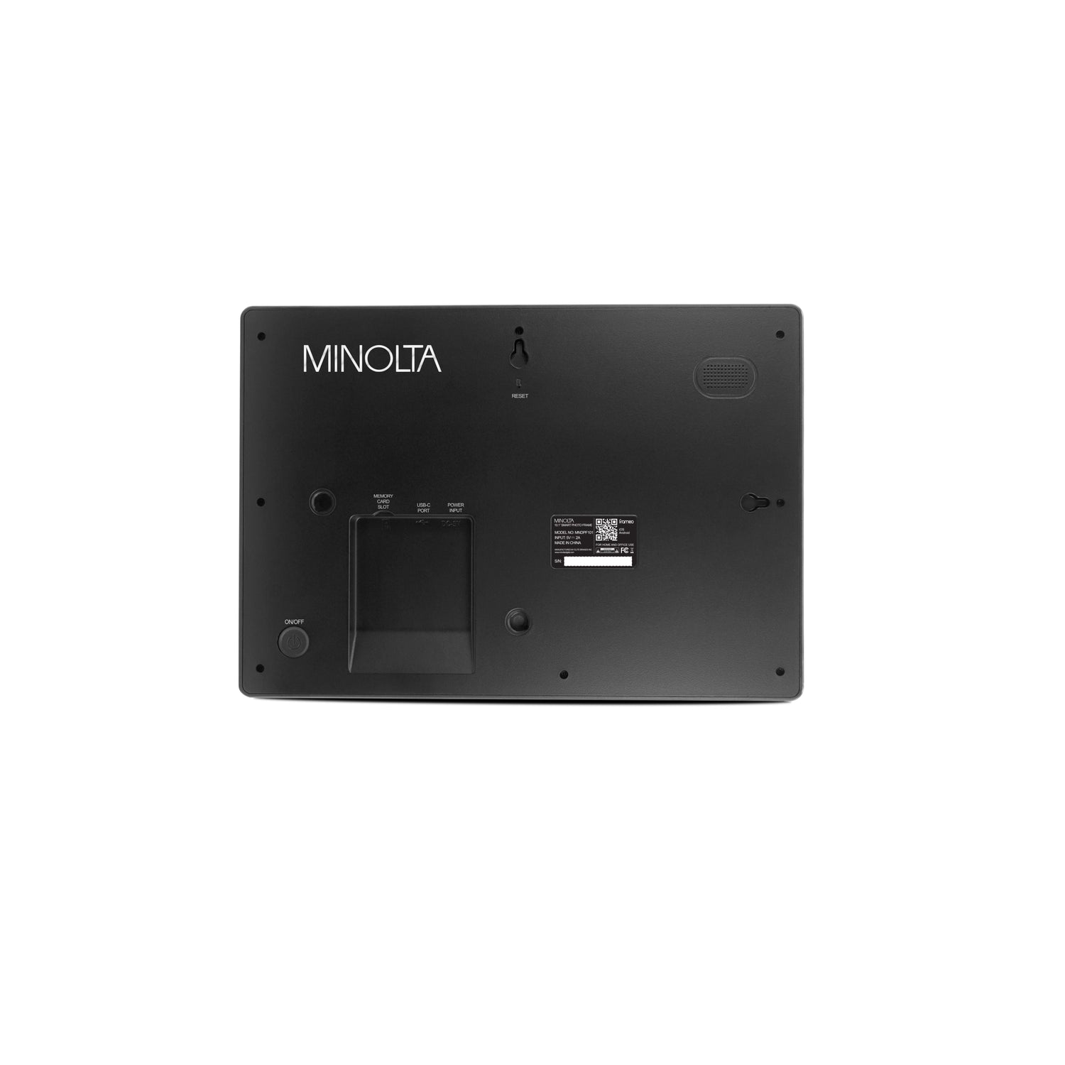 Back view of a Minolta product on a white background