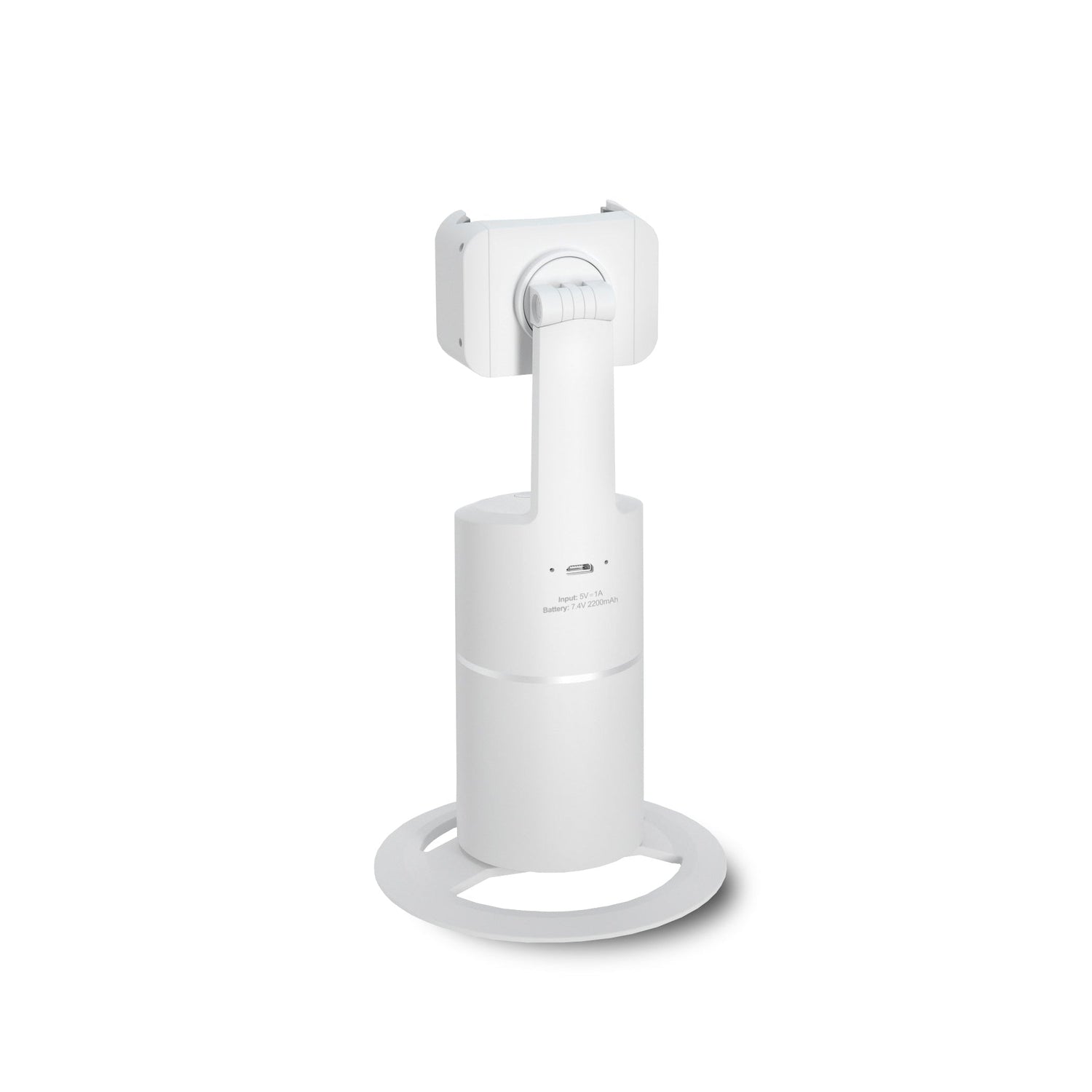 White handheld device with a stand on a white background