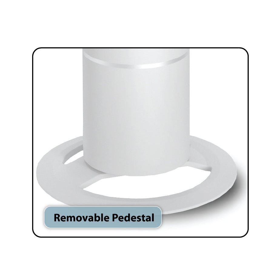 White removable pedestal on a white background with text label.