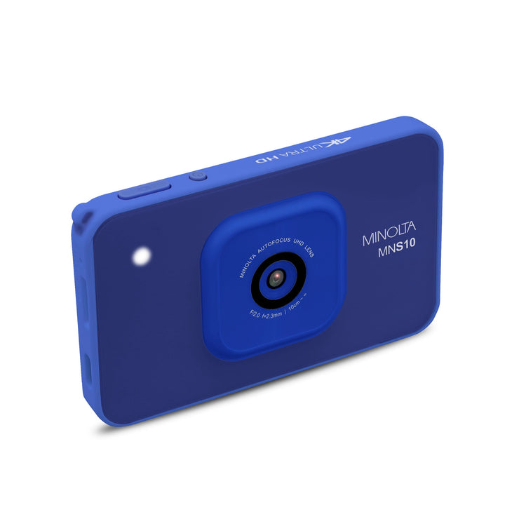 Blue digital camera on a white background