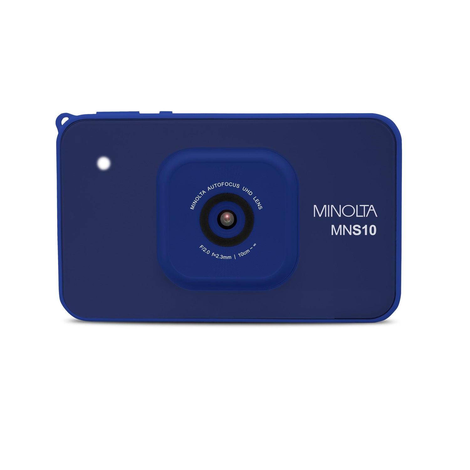 Blue Minolta MNS10 camera on a white background