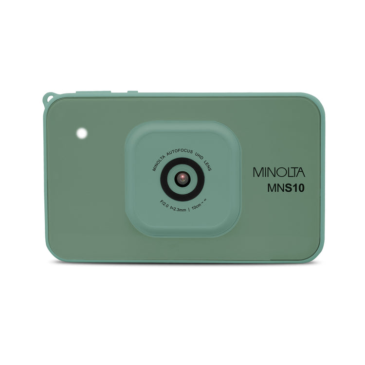 Green Minolta camera on a white background