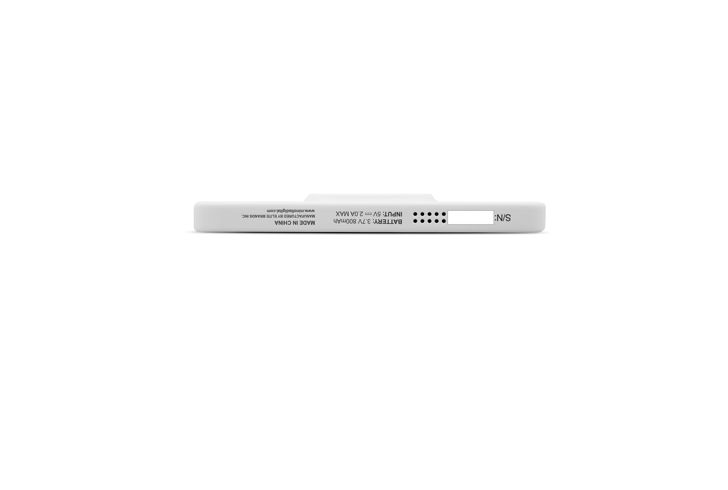 White electronic device with text on a white background