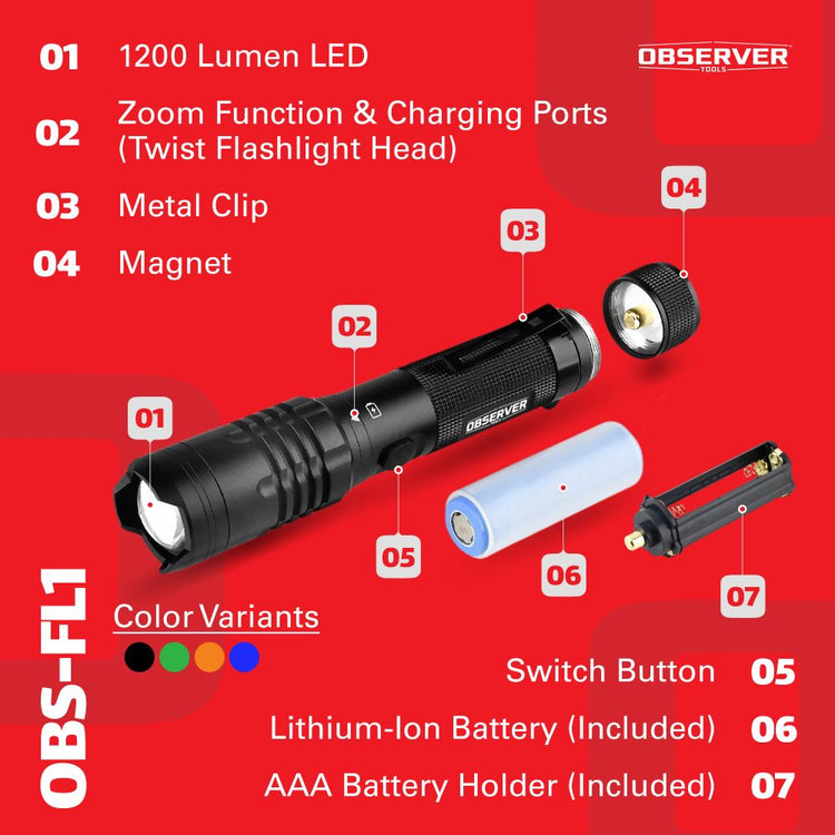 Bundle 1200 Lumen Tactical LED Rechargeable Flashlight X3