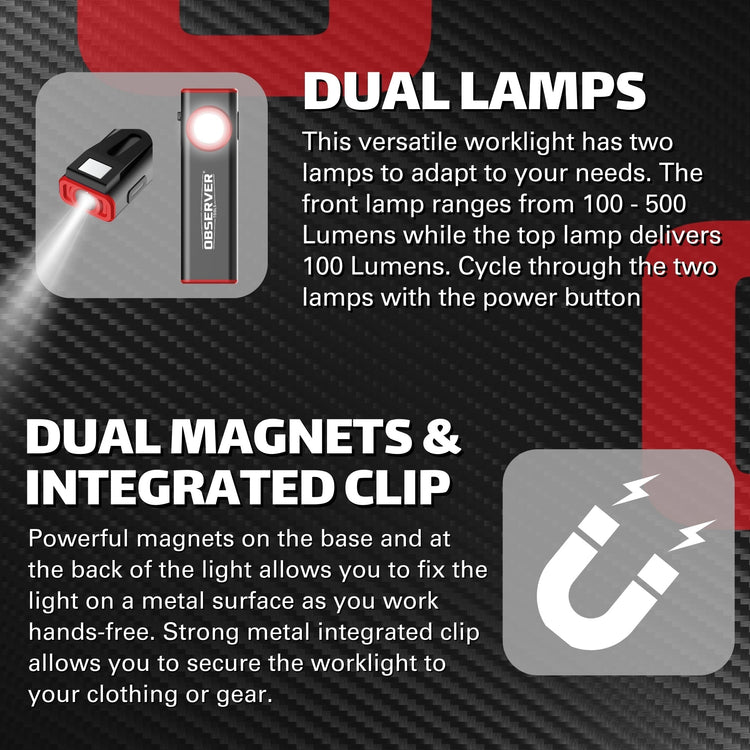 800LM LED Rechargeable Mini Worklight with Dual Lamps