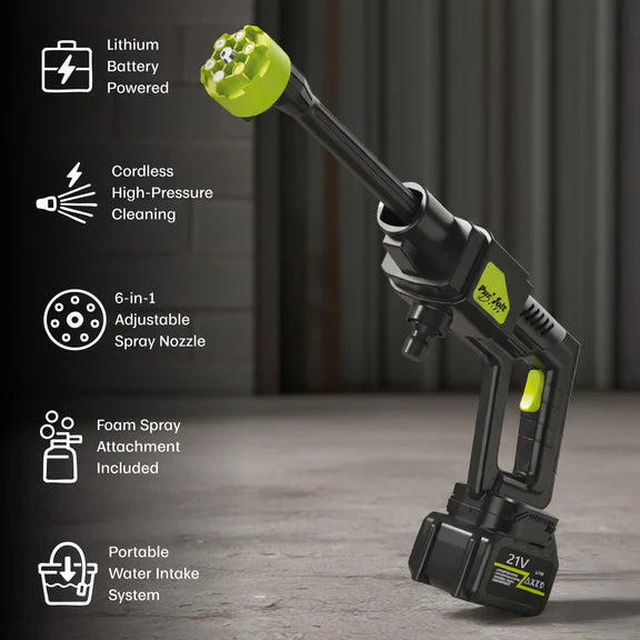 Power washer with features highlighted on a dark background