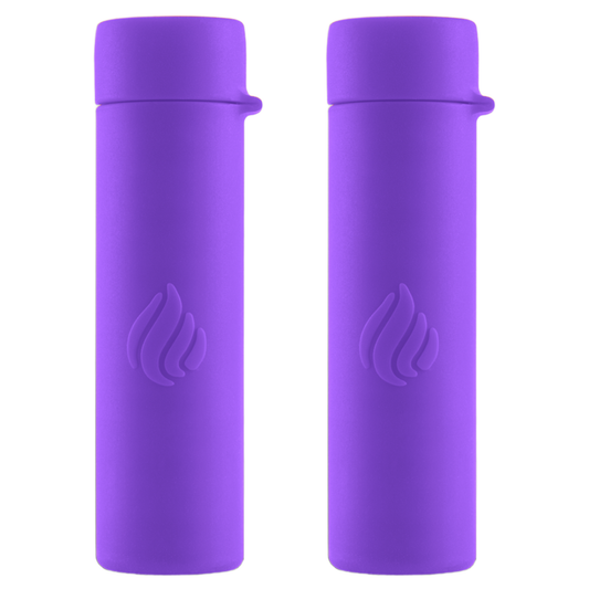 Two purple bottles with a logo on a white background