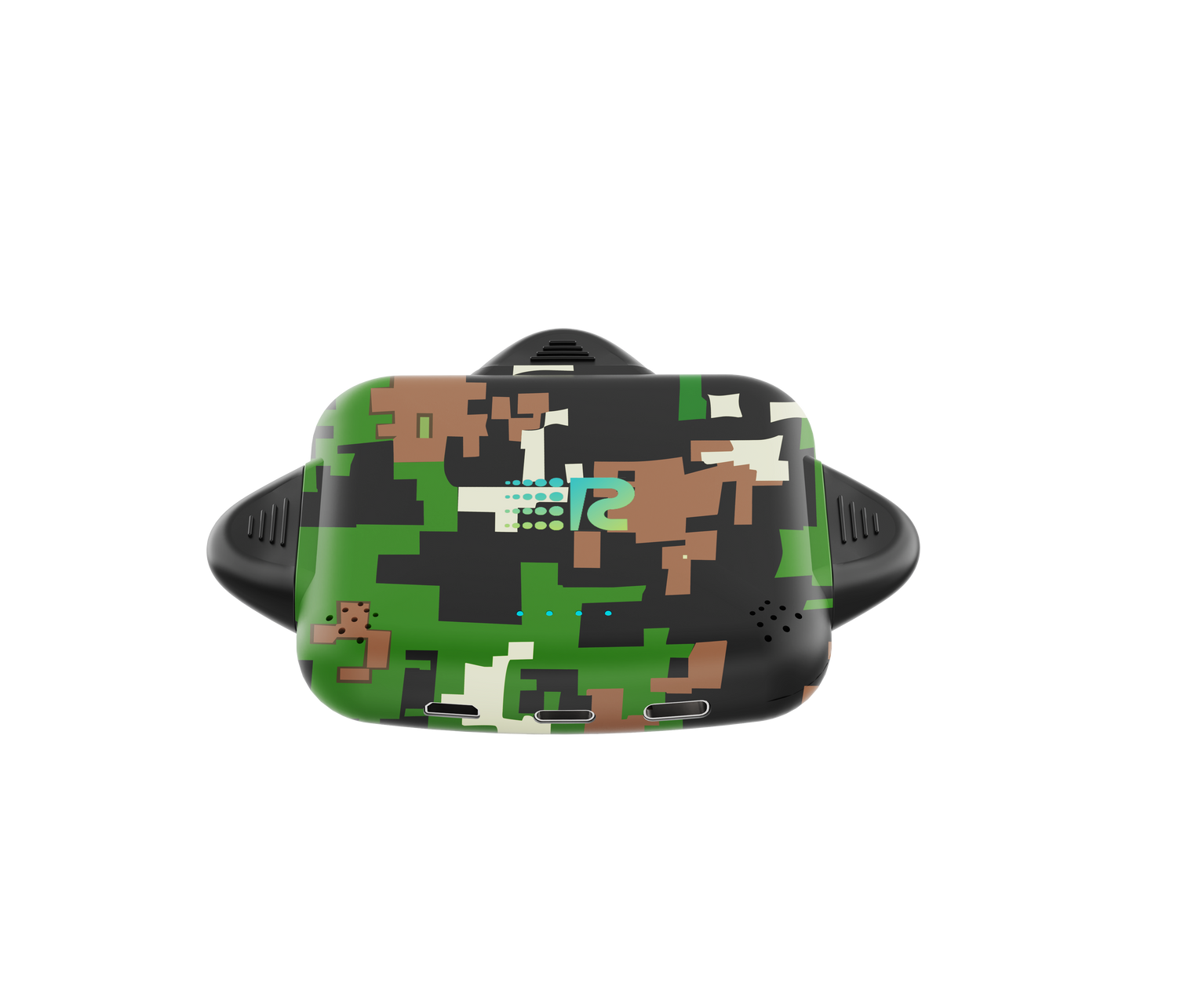 Camouflage-patterned electronic device on a white background