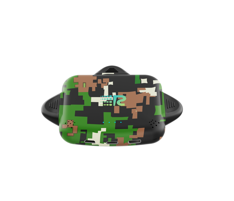 Camouflage-patterned electronic device on a white background