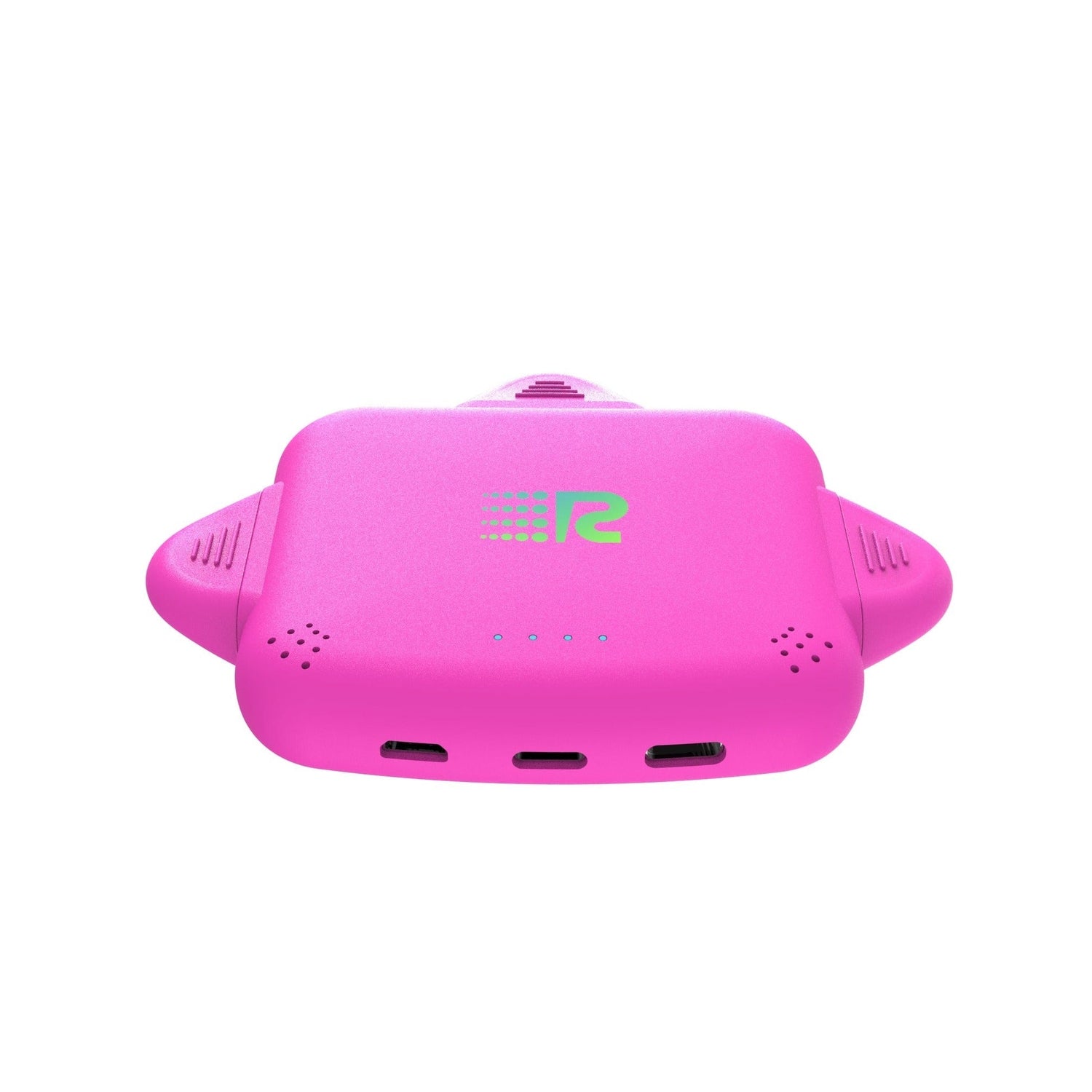 Pink electronic device with a logo on a white background