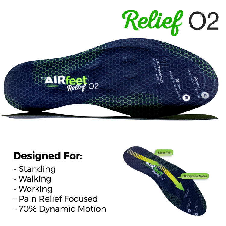 Air feet Relief 02 insole with branding and features on a white background