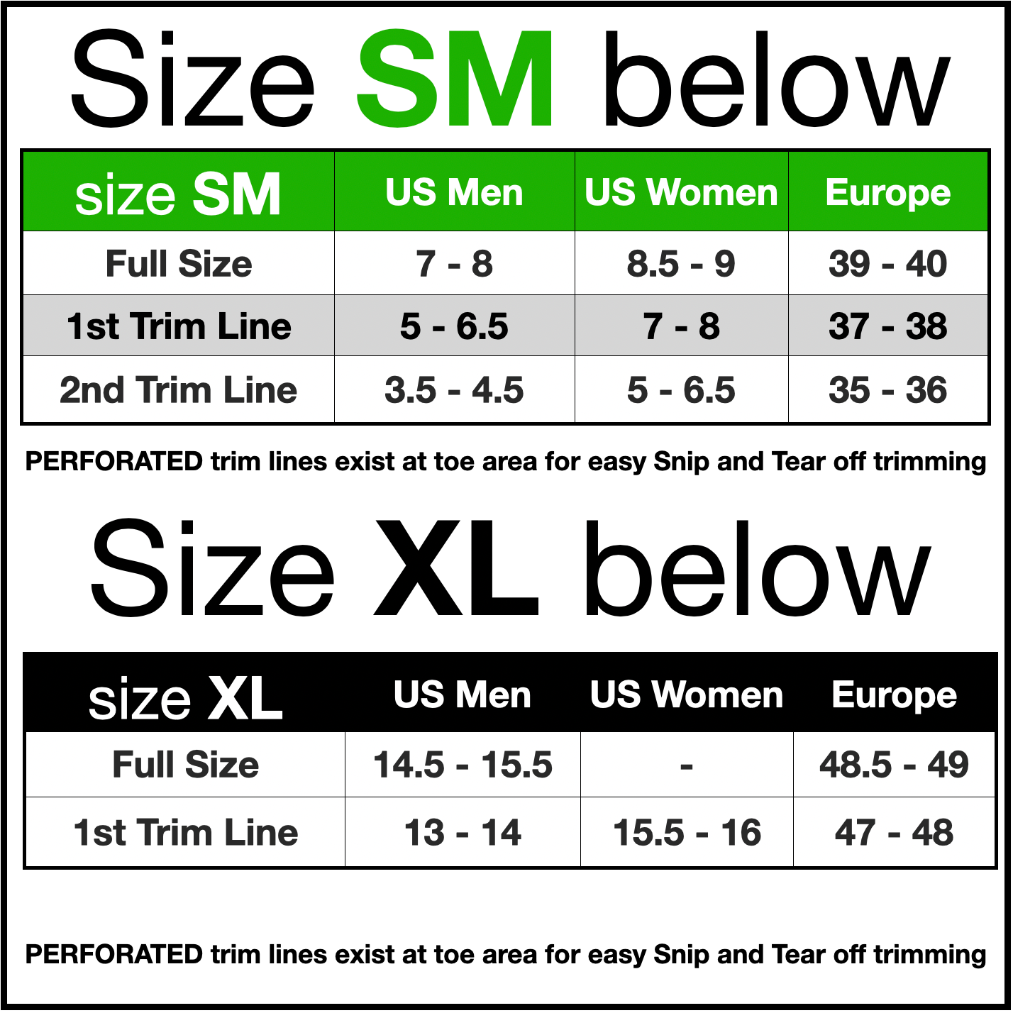 Size chart for shoes comparing US Men, US Women, and Europe sizes.