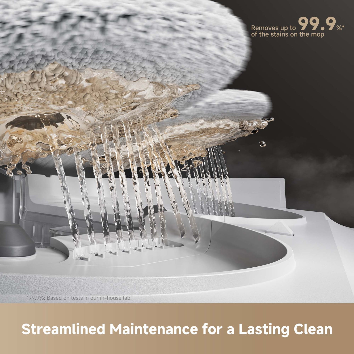 Cleaning process of a shower head with text indicating effectiveness and maintenance benefits.