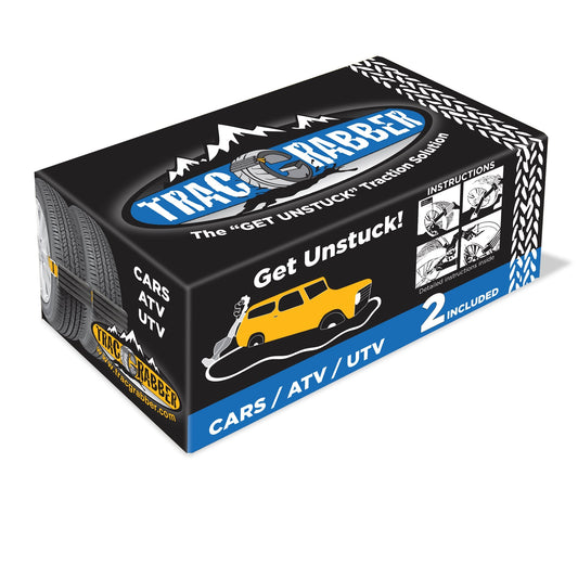 Tire chains with a green bag and straps on a white background