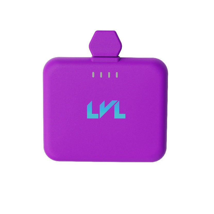 Purple device with 'LVL' logo on a white background