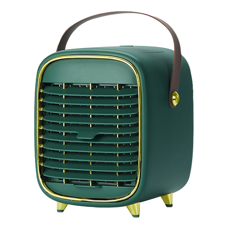 Green vintage-style cooler with a handle on a white background