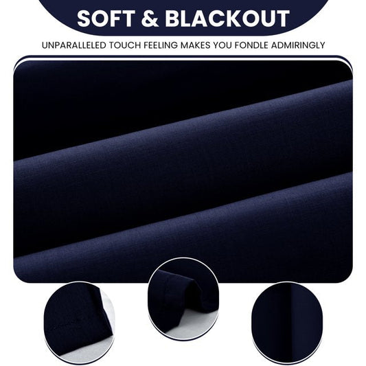 Navy blue curtains with grommets on a white background