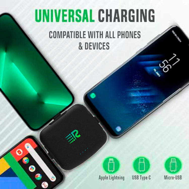 Universal charging device compatible with multiple phones on a light background