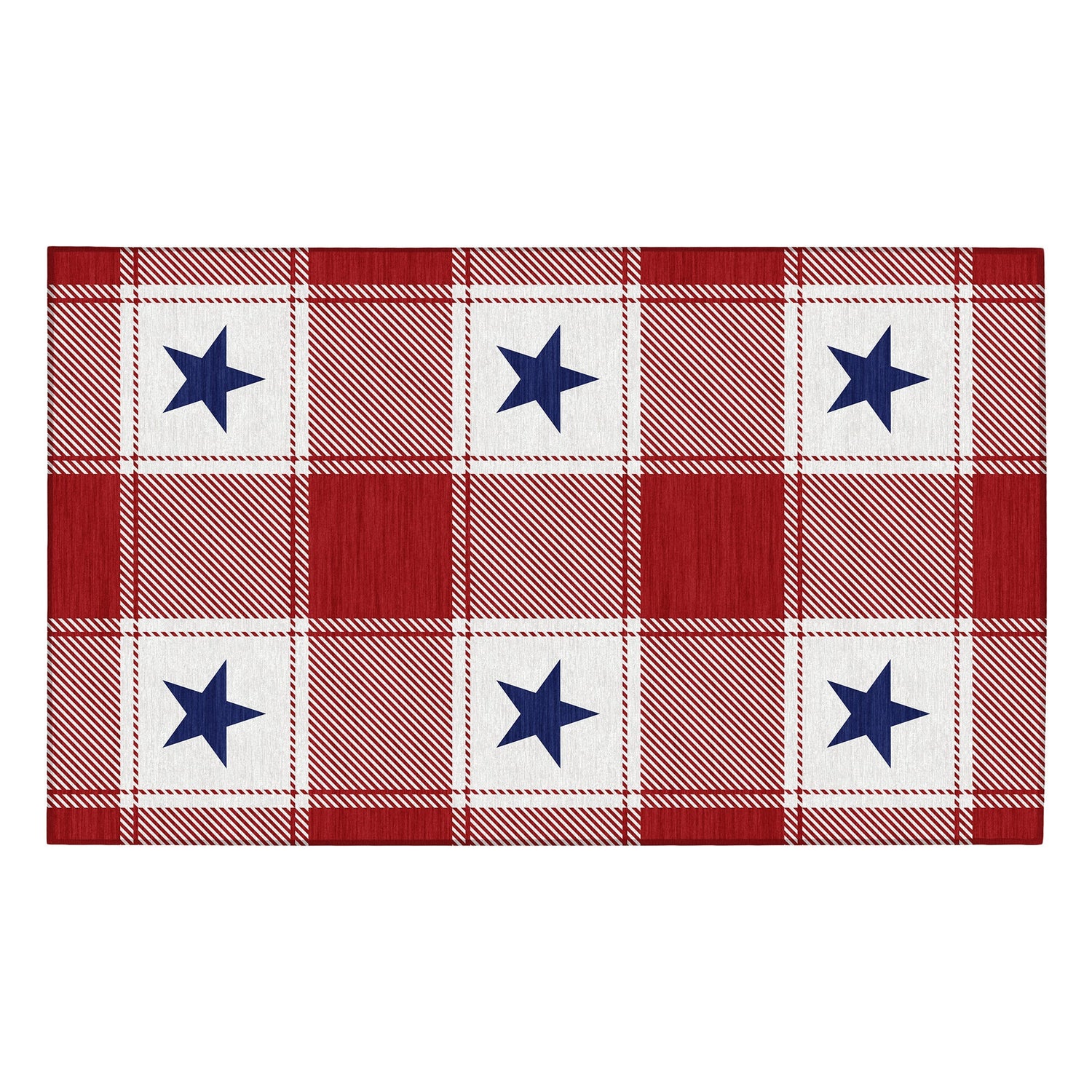 Plaid mat with blue star pattern on a white background
