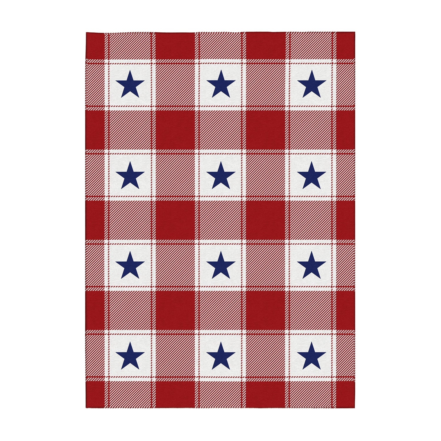 Plaid blanket with blue star pattern on a white background