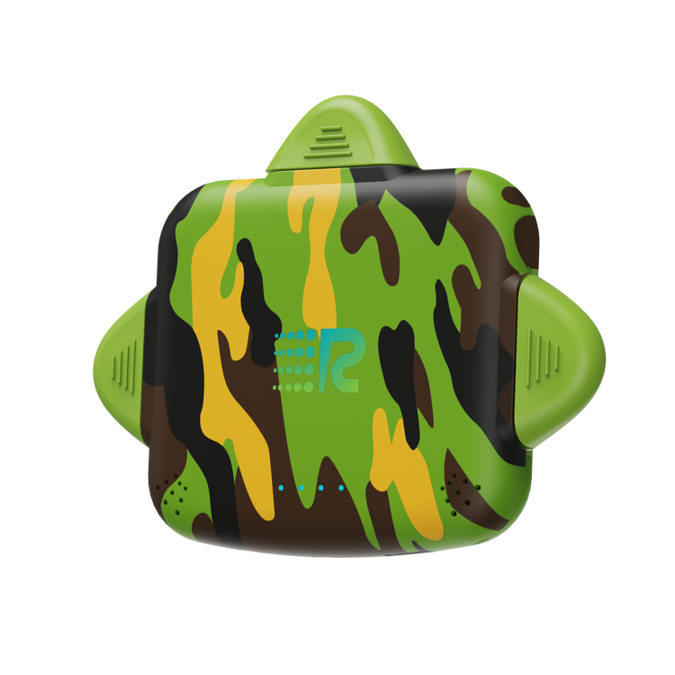 Camouflage-patterned electronic device on a white background