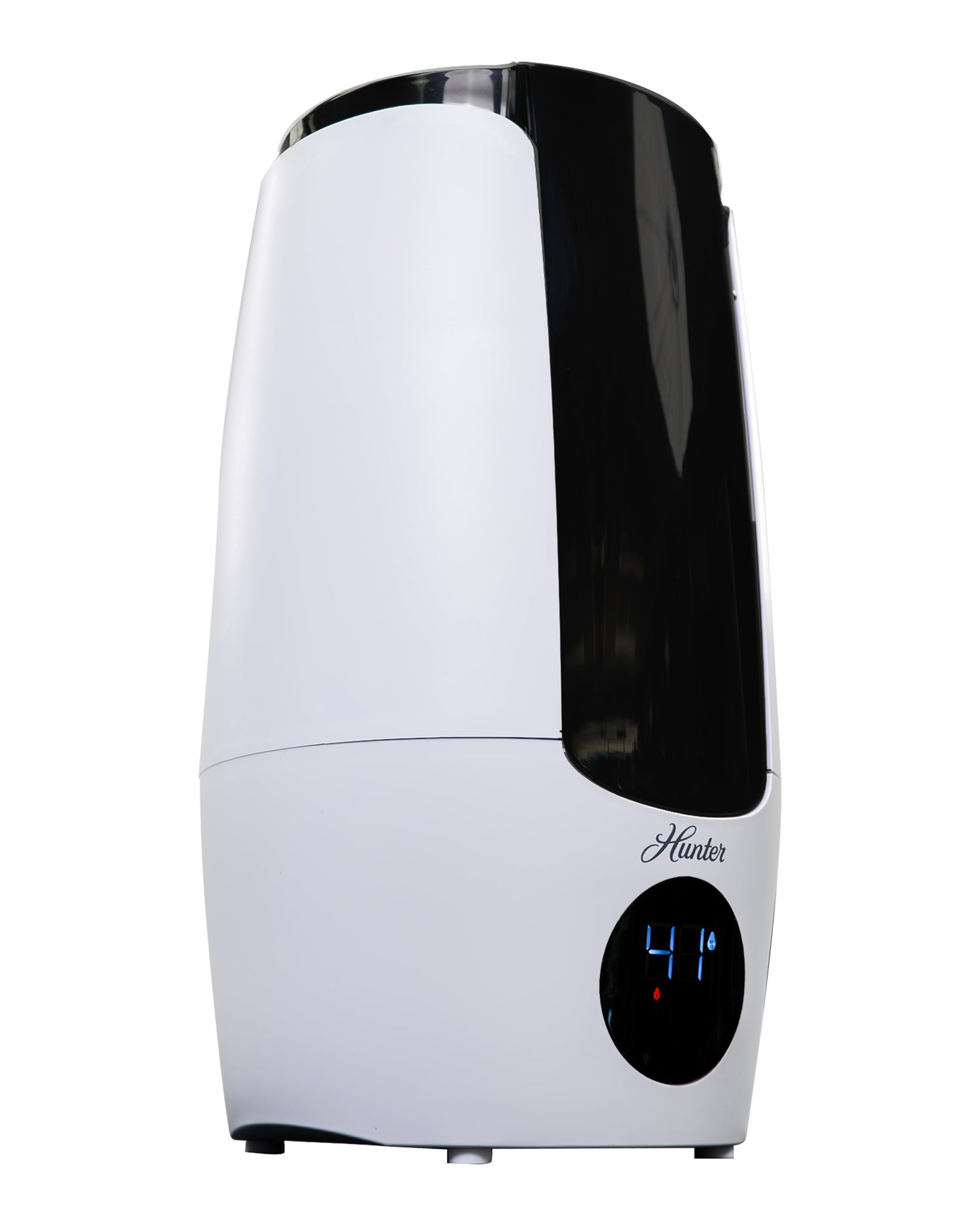 White humidifier with digital display on a white background