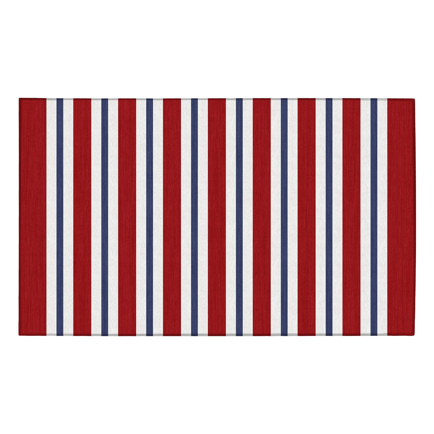 Rectangular mat with red, white, and blue vertical stripes on a white background