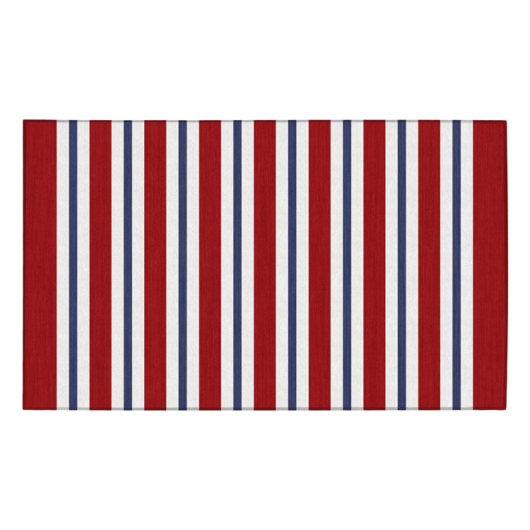 Rectangular mat with red, white, and blue vertical stripes on a white background