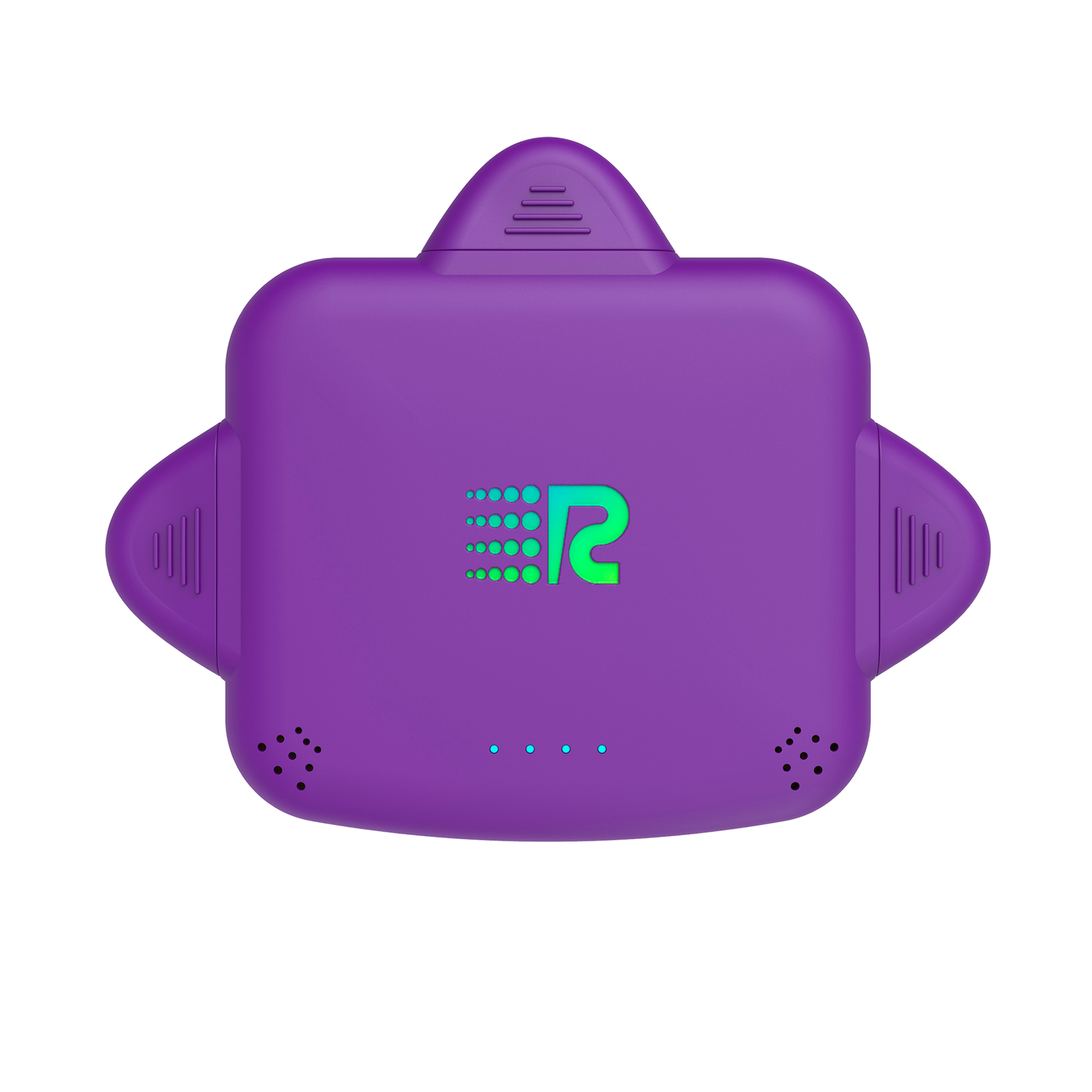 Purple device with a green logo on a white background