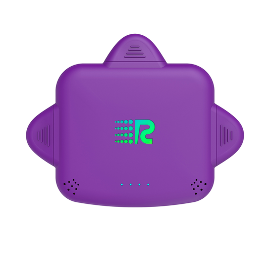 Purple device with a green logo on a white background