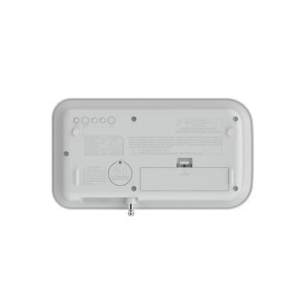 Back view of a rectangular electronic device with branding on a white background